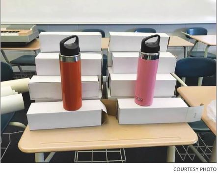 Magnetic water bottle donation to Teton Valley Idaho Schools