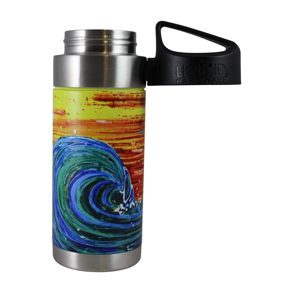Vacuum Insulated Water Bottle - Artist Series by Abby Paffrath - sunset surf lid off